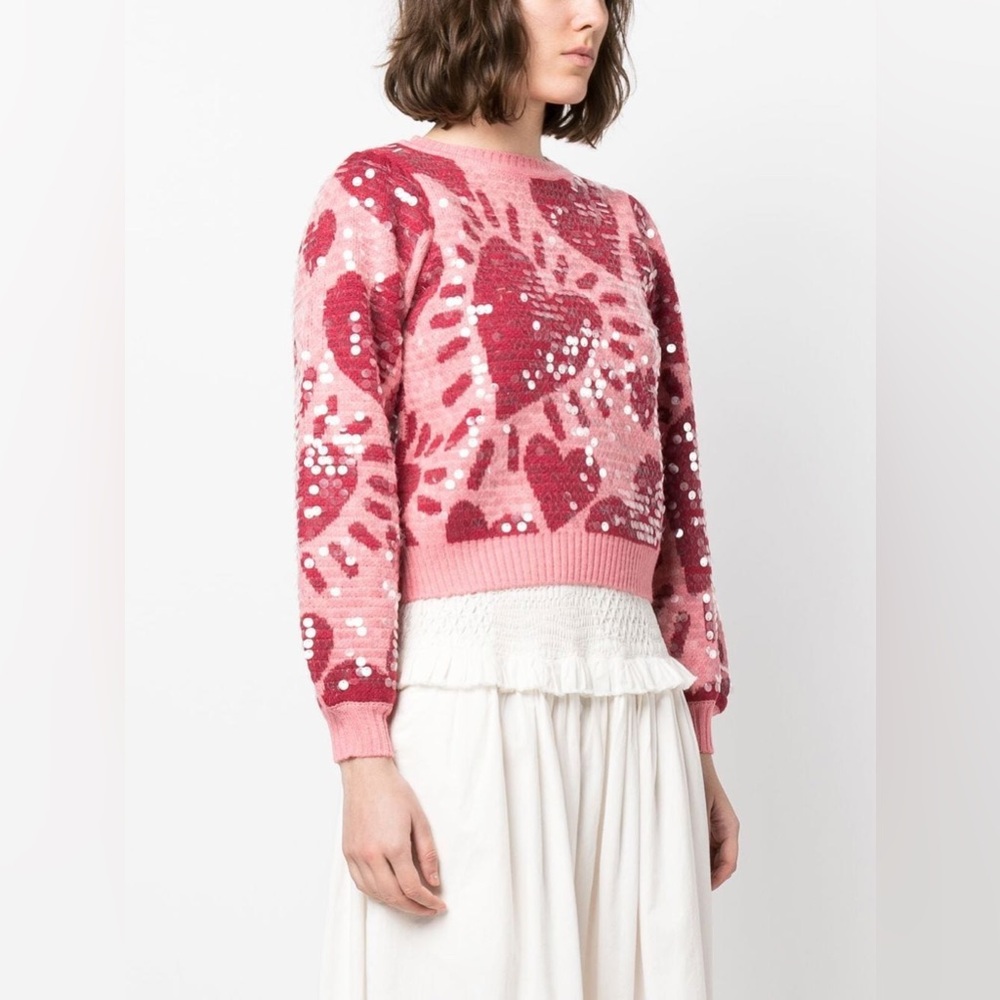 FARM RIO Sequined Hearts Sweater, XS